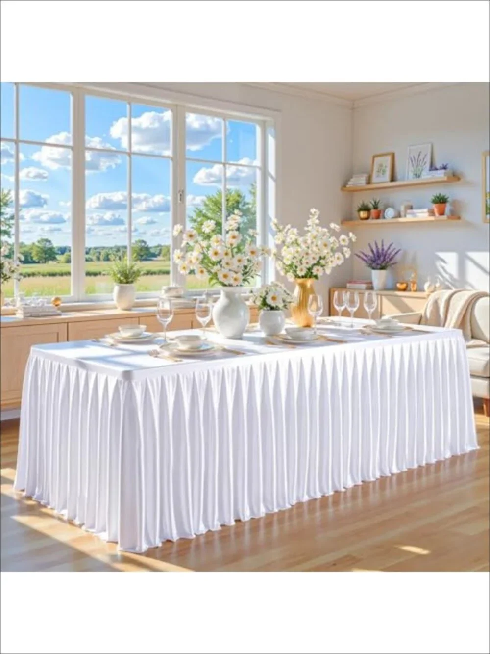 Satin Tablecloth 8FT Rectangle Wrinkle Resistant Glitter for Wedding Banquet
